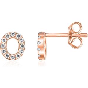 imagePAVOI 14K Gold Plated 925 Sterling Silver Cubic Zirconia Initial Letter Stud Earrings for Women  Simulated Diamond Alphabet Letter Earrings O