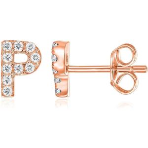 imagePAVOI 14K Gold Plated 925 Sterling Silver Cubic Zirconia Initial Letter Stud Earrings for Women  Simulated Diamond Alphabet Letter Earrings P