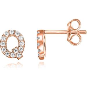 imagePAVOI 14K Gold Plated 925 Sterling Silver Cubic Zirconia Initial Letter Stud Earrings for Women  Simulated Diamond Alphabet Letter Earrings Q