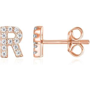 imagePAVOI 14K Gold Plated 925 Sterling Silver Cubic Zirconia Initial Letter Stud Earrings for Women  Simulated Diamond Alphabet Letter Earrings R
