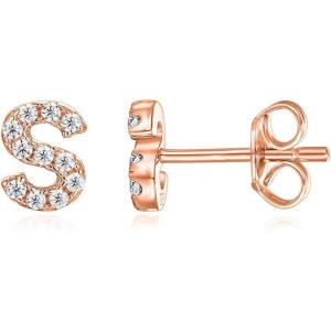 imagePAVOI 14K Gold Plated 925 Sterling Silver Cubic Zirconia Initial Letter Stud Earrings for Women  Simulated Diamond Alphabet Letter Earrings S