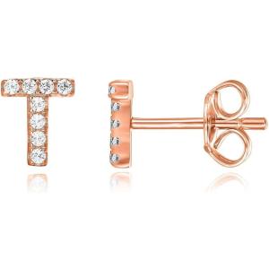 imagePAVOI 14K Gold Plated 925 Sterling Silver Cubic Zirconia Initial Letter Stud Earrings for Women  Simulated Diamond Alphabet Letter Earrings T