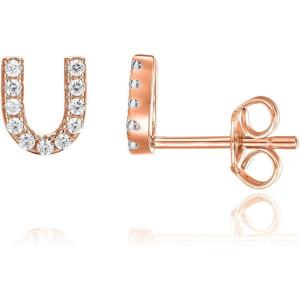 imagePAVOI 14K Gold Plated 925 Sterling Silver Cubic Zirconia Initial Letter Stud Earrings for Women  Simulated Diamond Alphabet Letter Earrings U