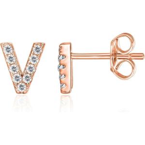 imagePAVOI 14K Gold Plated 925 Sterling Silver Cubic Zirconia Initial Letter Stud Earrings for Women  Simulated Diamond Alphabet Letter Earrings V
