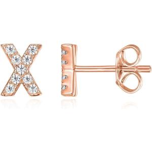 imagePAVOI 14K Gold Plated 925 Sterling Silver Cubic Zirconia Initial Letter Stud Earrings for Women  Simulated Diamond Alphabet Letter Earrings X