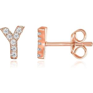 imagePAVOI 14K Gold Plated 925 Sterling Silver Cubic Zirconia Initial Letter Stud Earrings for Women  Simulated Diamond Alphabet Letter Earrings Y
