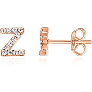 imagePAVOI 14K Gold Plated 925 Sterling Silver Cubic Zirconia Initial Letter Stud Earrings for Women  Simulated Diamond Alphabet Letter Earrings Z