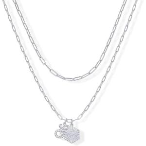 imagePAVOI 14K Gold Plated Dainty Hexagon Initial Letter Pendant Layered Necklace Jewelry Gift for Women  Paperclip Layering Chain NecklaceWhite Gold
