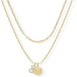imagePAVOI 14K Gold Plated Dainty Hexagon Initial Letter Pendant Layered Necklace Jewelry Gift for Women  Paperclip Layering Chain NecklaceYellow Gold