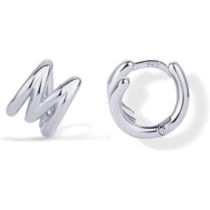 imagePAVOI 14K Gold Plated Sterling Silver Posts Dainty Initial Huggie Earrings for Women  Gold Huggie Hoop Small Initial Jewelry  Trendy Alphabet Letter Earrings M