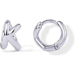 imagePAVOI 14K Gold Plated Sterling Silver Posts Dainty Initial Huggie Earrings for Women  Gold Huggie Hoop Small Initial Jewelry  Trendy Alphabet Letter Earrings K