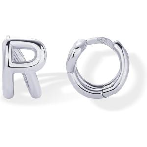 imagePAVOI 14K Gold Plated Sterling Silver Posts Dainty Initial Huggie Earrings for Women  Gold Huggie Hoop Small Initial Jewelry  Trendy Alphabet Letter Earrings R