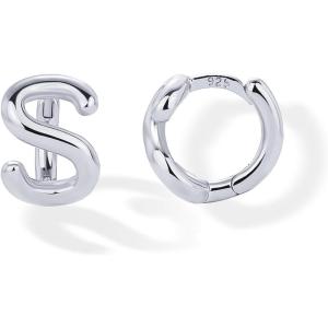 imagePAVOI 14K Gold Plated Sterling Silver Posts Dainty Initial Huggie Earrings for Women  Gold Huggie Hoop Small Initial Jewelry  Trendy Alphabet Letter Earrings S