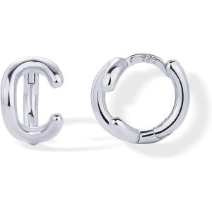 imagePAVOI 14K Gold Plated Sterling Silver Posts Dainty Initial Huggie Earrings for Women  Gold Huggie Hoop Small Initial Jewelry  Trendy Alphabet Letter Earrings C