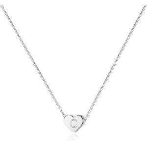 imagePAVOI 14K Gold Plated Tiny Heart Necklace  Dainty Necklace for Women  Personalized Letter Heart Choker  Adjustable Slider C