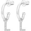 imagePAVOI 14K Gold Plated 925 Sterling Silver Post Huggie Earring with Initial Dangle  CZ Huggie Hoop Earrings  Womens Cubic Zirconia Initial HuggiesWhite Gold