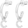 imagePAVOI 14K Gold Plated 925 Sterling Silver Post Huggie Earring with Initial Dangle  CZ Huggie Hoop Earrings  Womens Cubic Zirconia Initial HuggiesWhite Gold