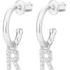 imagePAVOI 14K Gold Plated 925 Sterling Silver Post Huggie Earring with Initial Dangle  CZ Huggie Hoop Earrings  Womens Cubic Zirconia Initial HuggiesWhite Gold