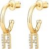 imagePAVOI 14K Gold Plated 925 Sterling Silver Post Huggie Earring with Initial Dangle  CZ Huggie Hoop Earrings  Womens Cubic Zirconia Initial HuggiesYellow Gold