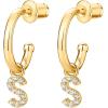 imagePAVOI 14K Gold Plated 925 Sterling Silver Post Huggie Earring with Initial Dangle  CZ Huggie Hoop Earrings  Womens Cubic Zirconia Initial HuggiesYellow Gold