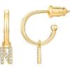 imagePAVOI 14K Gold Plated 925 Sterling Silver Post Huggie Earring with Initial Dangle  CZ Huggie Hoop Earrings  Womens Cubic Zirconia Initial HuggiesYellow Gold