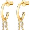 imagePAVOI 14K Gold Plated 925 Sterling Silver Post Huggie Earring with Initial Dangle  CZ Huggie Hoop Earrings  Womens Cubic Zirconia Initial HuggiesYellow Gold