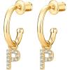 imagePAVOI 14K Gold Plated 925 Sterling Silver Post Huggie Earring with Initial Dangle  CZ Huggie Hoop Earrings  Womens Cubic Zirconia Initial HuggiesYellow Gold