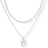 imagePAVOI 14K Gold Plated Cubic Zirconia Letter Pendant Layered Necklace  Framed Initial Letter Cable Singapore Chains Layering Necklaces for WomenWhite Gold