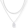 imagePAVOI 14K Gold Plated Cubic Zirconia Letter Pendant Layered Necklace  Framed Initial Letter Cable Singapore Chains Layering Necklaces for WomenWhite Gold