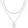 imagePAVOI 14K Gold Plated Cubic Zirconia Letter Pendant Layered Necklace  Framed Initial Letter Cable Singapore Chains Layering Necklaces for WomenWhite Gold