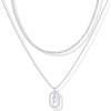 imagePAVOI 14K Gold Plated Cubic Zirconia Letter Pendant Layered Necklace  Framed Initial Letter Cable Singapore Chains Layering Necklaces for WomenWhite Gold