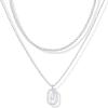 imagePAVOI 14K Gold Plated Cubic Zirconia Letter Pendant Layered Necklace  Framed Initial Letter Cable Singapore Chains Layering Necklaces for WomenWhite Gold