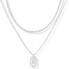 imagePAVOI 14K Gold Plated Cubic Zirconia Letter Pendant Layered Necklace  Framed Initial Letter Cable Singapore Chains Layering Necklaces for WomenWhite Gold