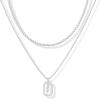 imagePAVOI 14K Gold Plated Cubic Zirconia Letter Pendant Layered Necklace  Framed Initial Letter Cable Singapore Chains Layering Necklaces for WomenWhite Gold