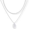 imagePAVOI 14K Gold Plated Cubic Zirconia Letter Pendant Layered Necklace  Framed Initial Letter Cable Singapore Chains Layering Necklaces for WomenWhite Gold