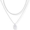 imagePAVOI 14K Gold Plated Cubic Zirconia Letter Pendant Layered Necklace  Framed Initial Letter Cable Singapore Chains Layering Necklaces for WomenWhite Gold