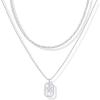 imagePAVOI 14K Gold Plated Cubic Zirconia Letter Pendant Layered Necklace  Framed Initial Letter Cable Singapore Chains Layering Necklaces for WomenWhite Gold