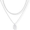 imagePAVOI 14K Gold Plated Cubic Zirconia Letter Pendant Layered Necklace  Framed Initial Letter Cable Singapore Chains Layering Necklaces for WomenWhite Gold