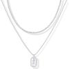 imagePAVOI 14K Gold Plated Cubic Zirconia Letter Pendant Layered Necklace  Framed Initial Letter Cable Singapore Chains Layering Necklaces for WomenWhite Gold