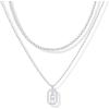 imagePAVOI 14K Gold Plated Cubic Zirconia Letter Pendant Layered Necklace  Framed Initial Letter Cable Singapore Chains Layering Necklaces for WomenWhite Gold