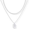 imagePAVOI 14K Gold Plated Cubic Zirconia Letter Pendant Layered Necklace  Framed Initial Letter Cable Singapore Chains Layering Necklaces for WomenWhite Gold