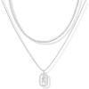 imagePAVOI 14K Gold Plated Cubic Zirconia Letter Pendant Layered Necklace  Framed Initial Letter Cable Singapore Chains Layering Necklaces for WomenWhite Gold
