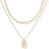 imagePAVOI 14K Gold Plated Cubic Zirconia Letter Pendant Layered Necklace  Framed Initial Letter Cable Singapore Chains Layering Necklaces for WomenYellow Gold