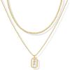 imagePAVOI 14K Gold Plated Cubic Zirconia Letter Pendant Layered Necklace  Framed Initial Letter Cable Singapore Chains Layering Necklaces for WomenYellow Gold