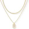 imagePAVOI 14K Gold Plated Cubic Zirconia Letter Pendant Layered Necklace  Framed Initial Letter Cable Singapore Chains Layering Necklaces for WomenYellow Gold