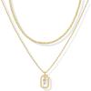 imagePAVOI 14K Gold Plated Cubic Zirconia Letter Pendant Layered Necklace  Framed Initial Letter Cable Singapore Chains Layering Necklaces for WomenYellow Gold