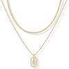imagePAVOI 14K Gold Plated Cubic Zirconia Letter Pendant Layered Necklace  Framed Initial Letter Cable Singapore Chains Layering Necklaces for WomenYellow Gold