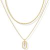 imagePAVOI 14K Gold Plated Cubic Zirconia Letter Pendant Layered Necklace  Framed Initial Letter Cable Singapore Chains Layering Necklaces for WomenYellow Gold