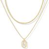 imagePAVOI 14K Gold Plated Cubic Zirconia Letter Pendant Layered Necklace  Framed Initial Letter Cable Singapore Chains Layering Necklaces for WomenYellow Gold