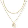 imagePAVOI 14K Gold Plated Cubic Zirconia Letter Pendant Layered Necklace  Framed Initial Letter Cable Singapore Chains Layering Necklaces for WomenYellow Gold